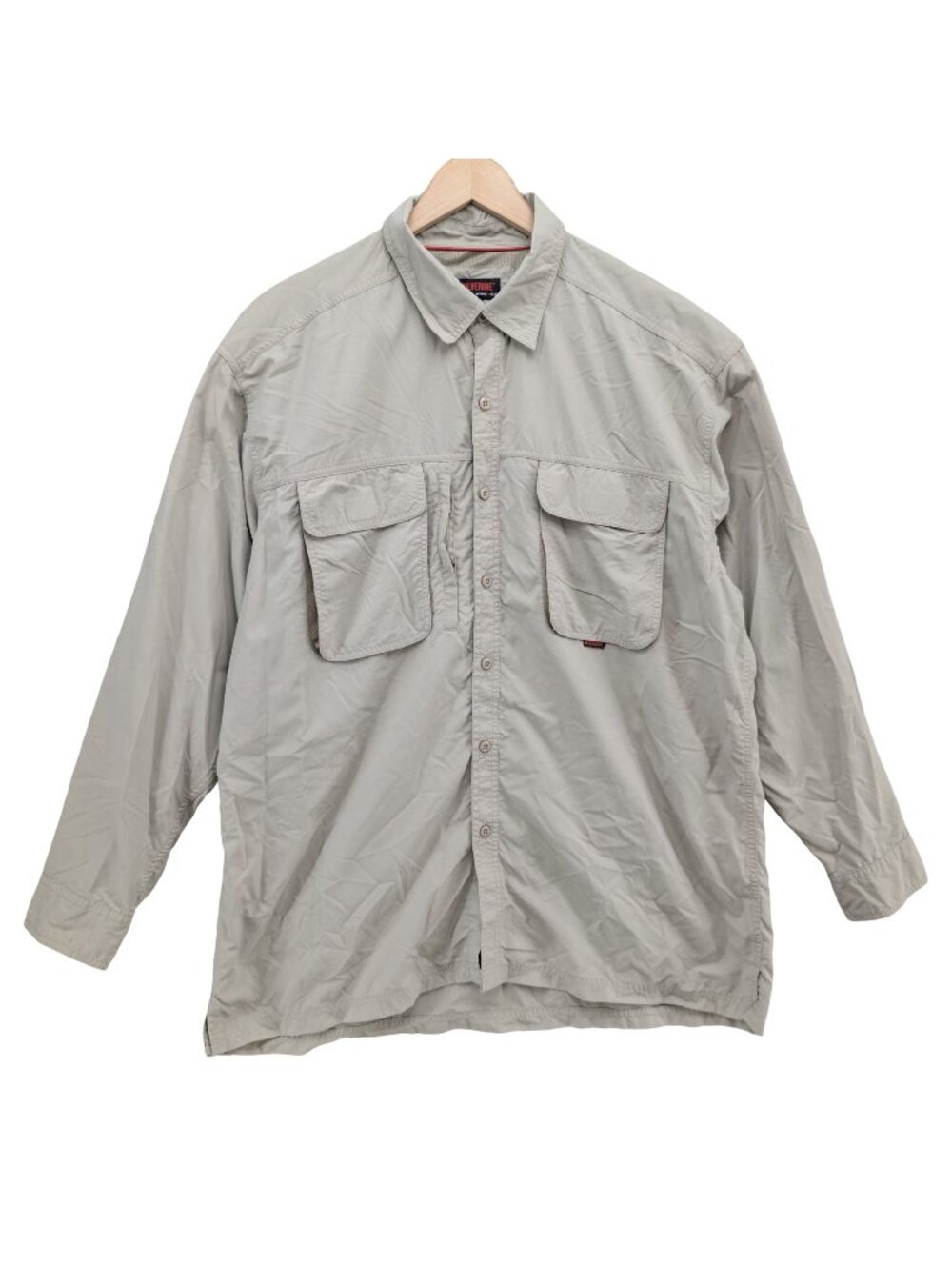 Wolverine Vented Shirt Mens Beige Button Up Long Roll Tab Sleeve Nylon Size XL